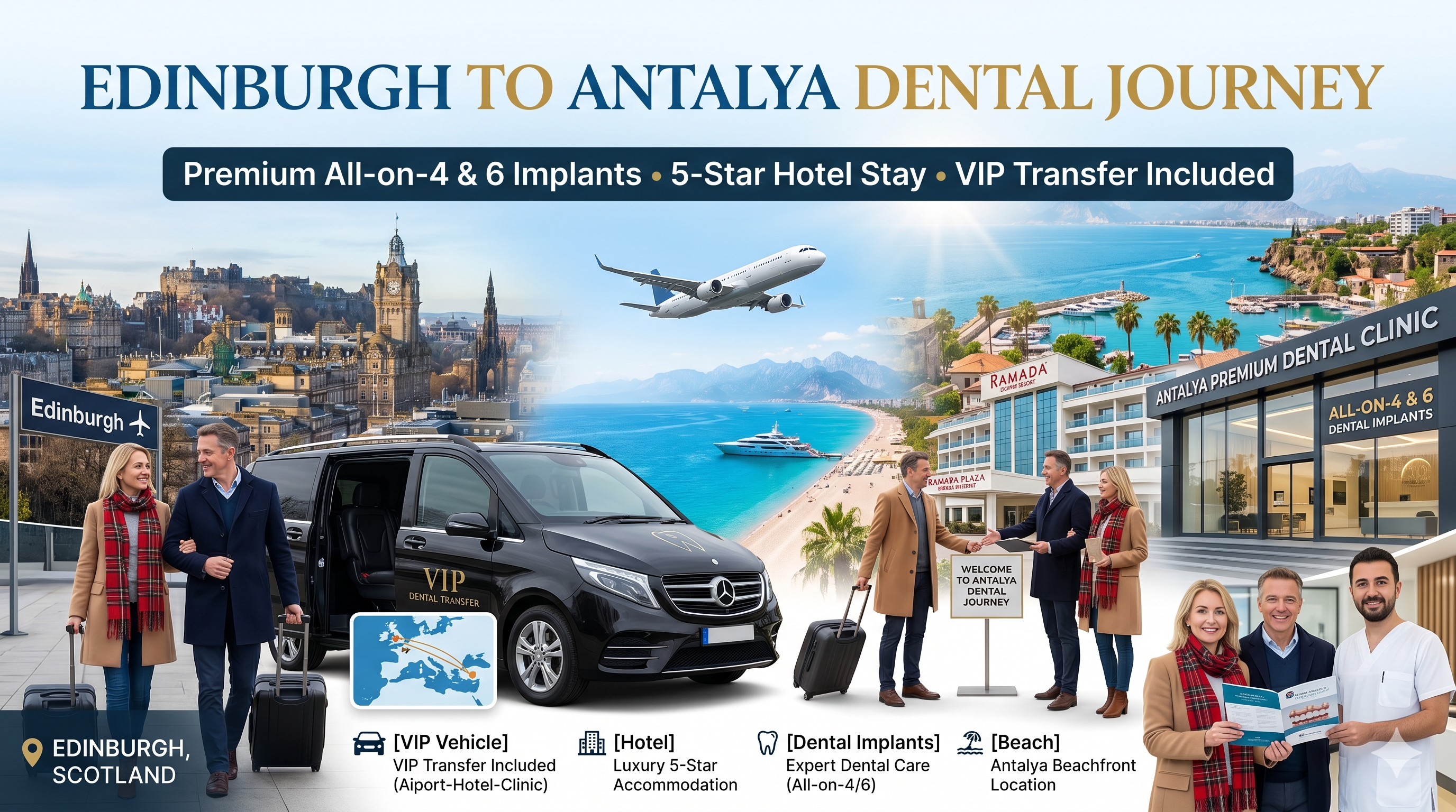 Edinburgh'dan Antalya'ya Diş Yolculuğu: Otel ve VIP Transfer Dahil Premium All-on-4 ve 6 İmplant
