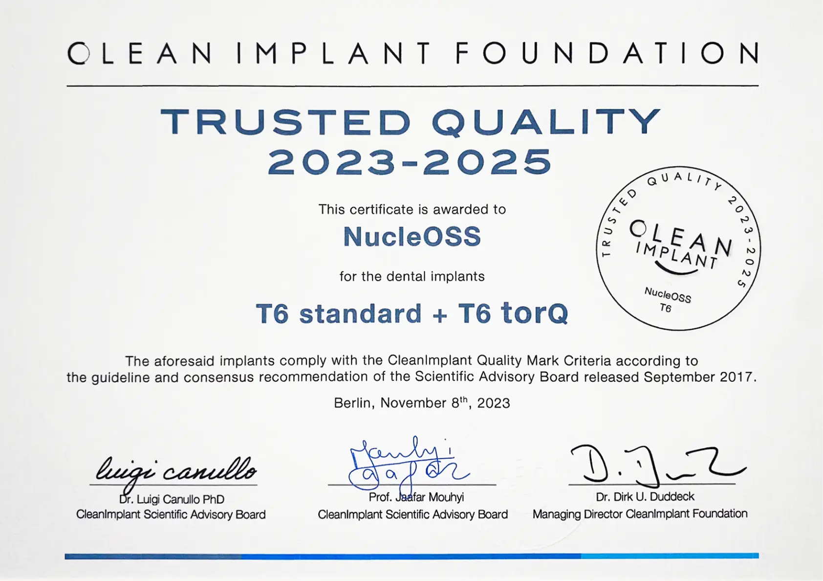 Nucleoss T6 Standard Sertifikası